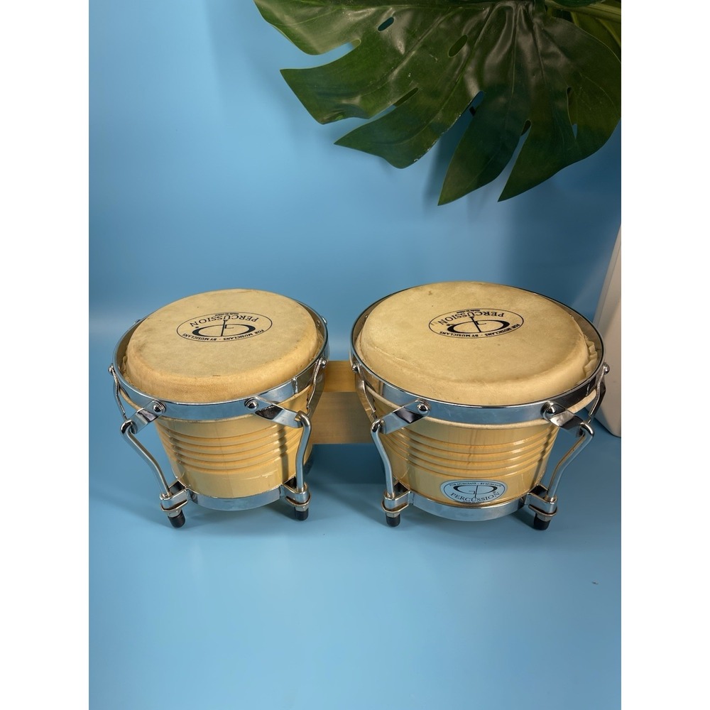 GP Percussion Bongo Drums Set Wood Bongos Natural Heads As-Is